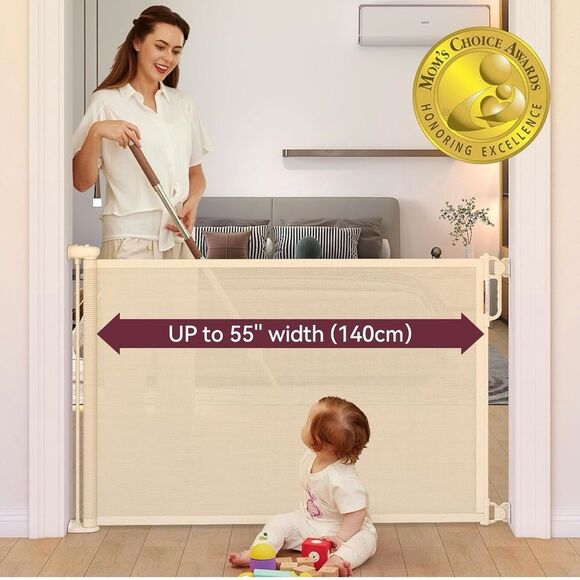 Momcozy Retractable Baby Gate Cream - Picture 2 of 7